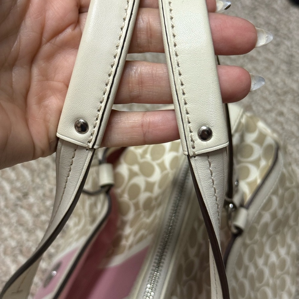 Coach Cream and Pink Satchel with Signature Design - Picture 6 of 9